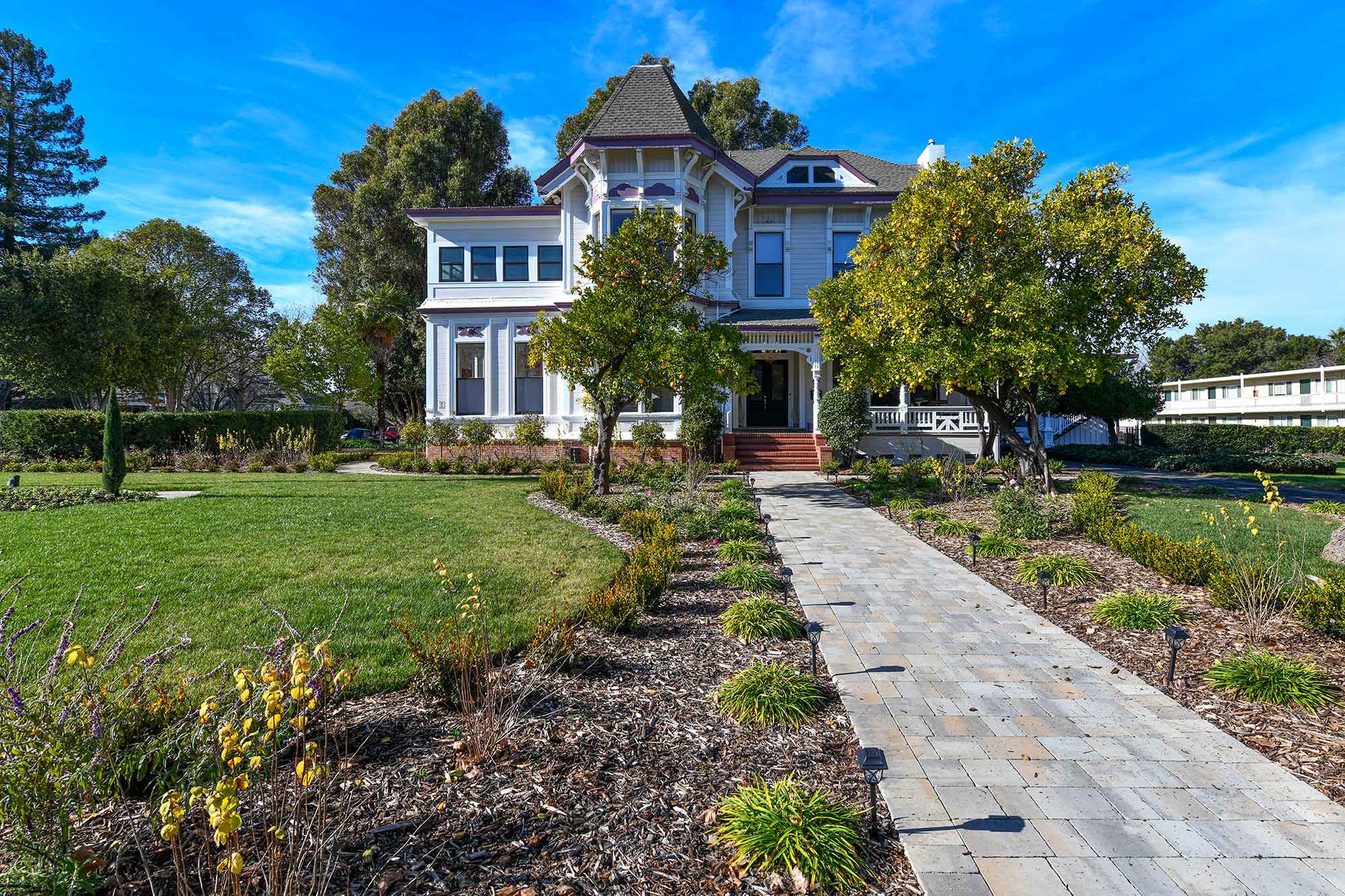 Front view of Grayhaven Napa Victorian with walkway